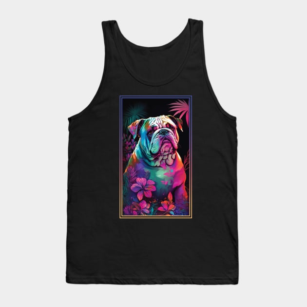 Bulldog Vibrant Tropical Flower Tall Digital Oil Painting Portrait Tank Top by ArtHouseFlunky